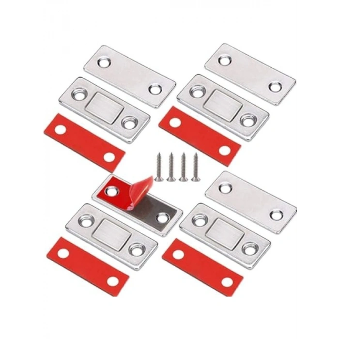 4 Adet Kendinden Yapışkanlı Mıknatıslı Kapı Kilidi - Paslanmaz Çelik