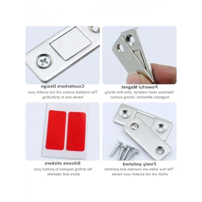 4 Adet Kendinden Yapışkanlı Mıknatıslı Kapı Kilidi - Paslanmaz Çelik