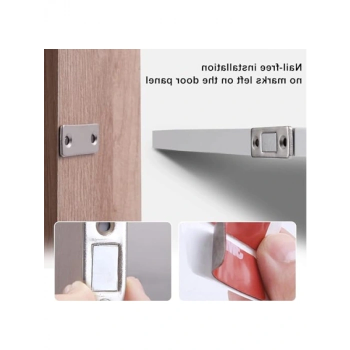 4 Adet Kendinden Yapışkanlı Mıknatıslı Kapı Kilidi - Paslanmaz Çelik