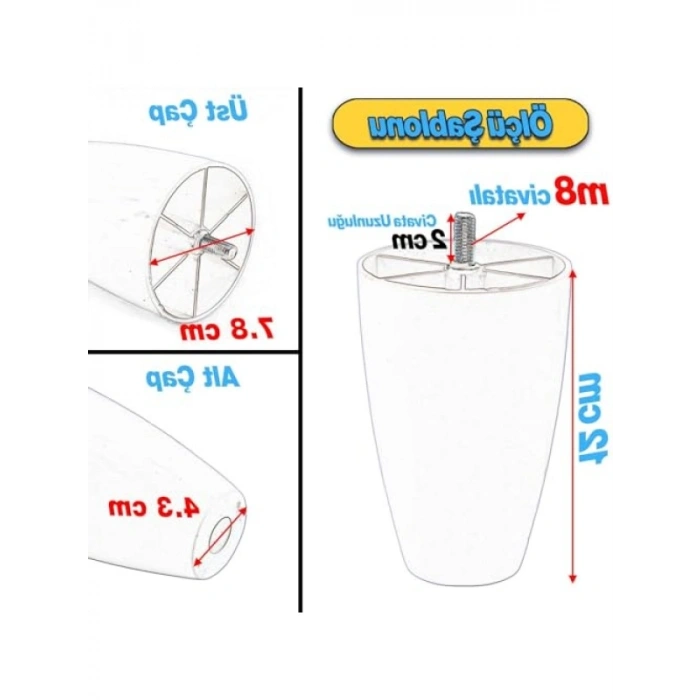 4 Adet Oval Plastik Ayak - 12 cm Beyaz Mobilya Ayağı