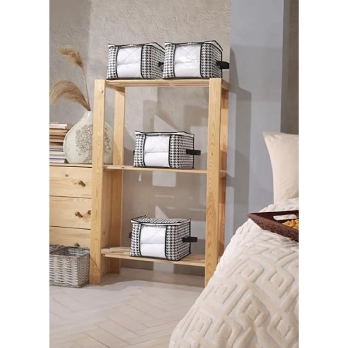 4 Adet Pencereli Çok Amaçlı Dolap Düzenleyici - Siyah