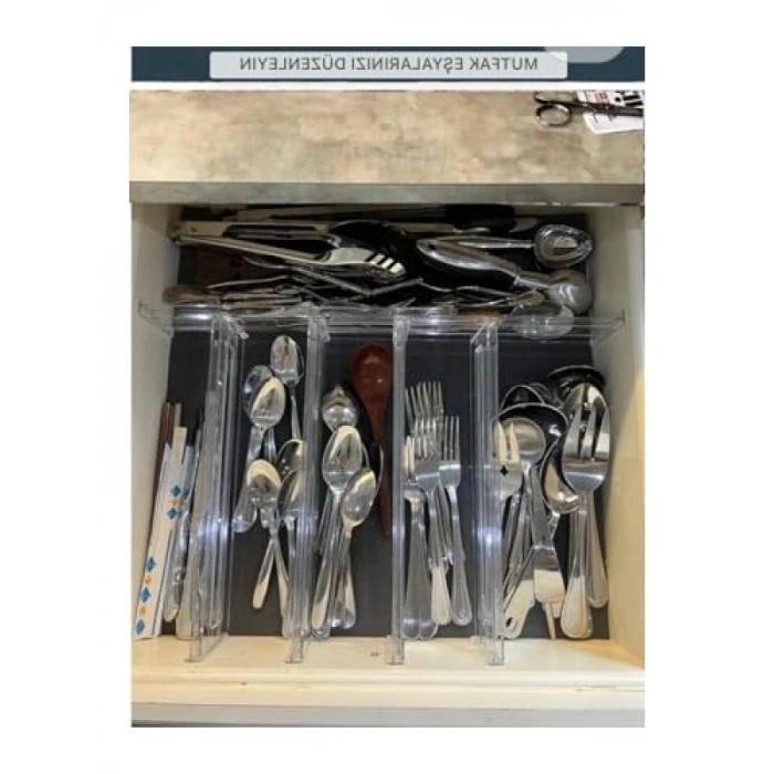 4 Adet Şeffaf Teleskopik Çekmece Bölücü Organizer