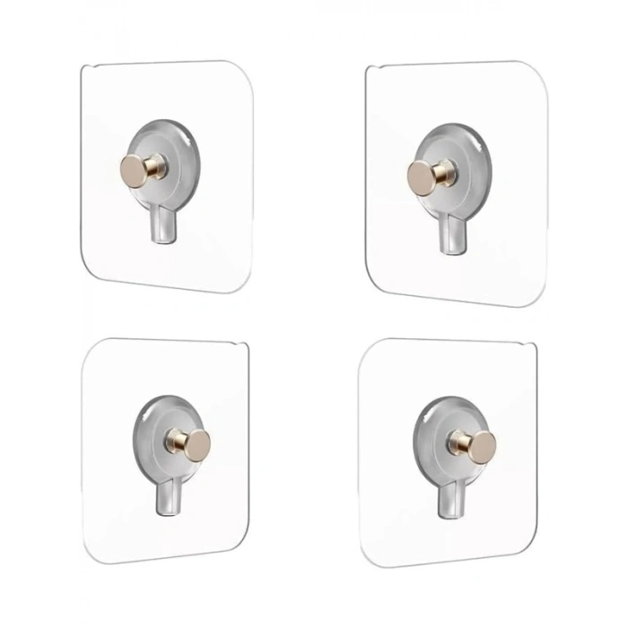 4 Adet Şeffaf Yapışkanlı Duvara Monte Kanca Seti