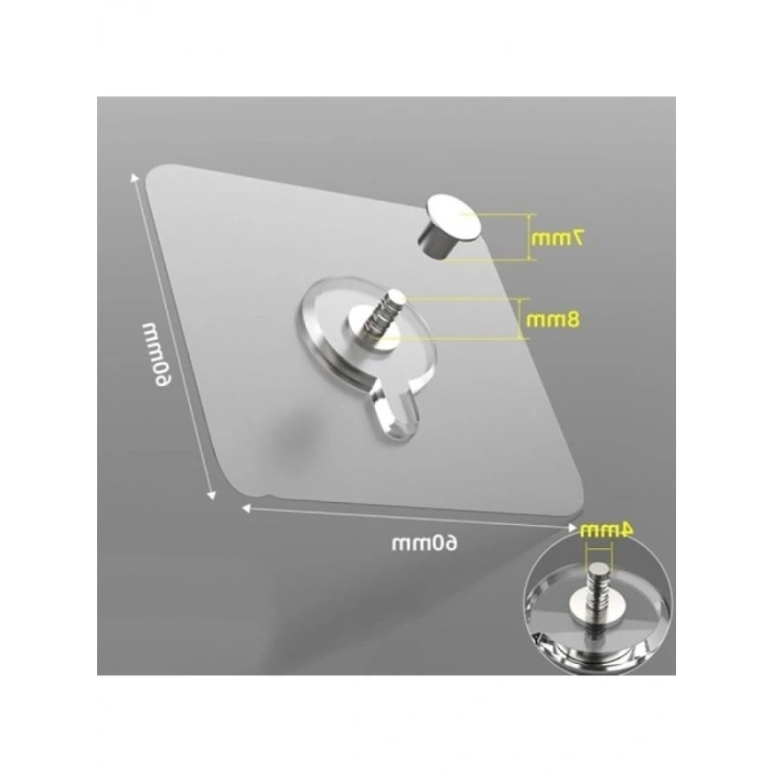 4 Adet Şeffaf Yapışkanlı Duvara Monte Kanca Seti