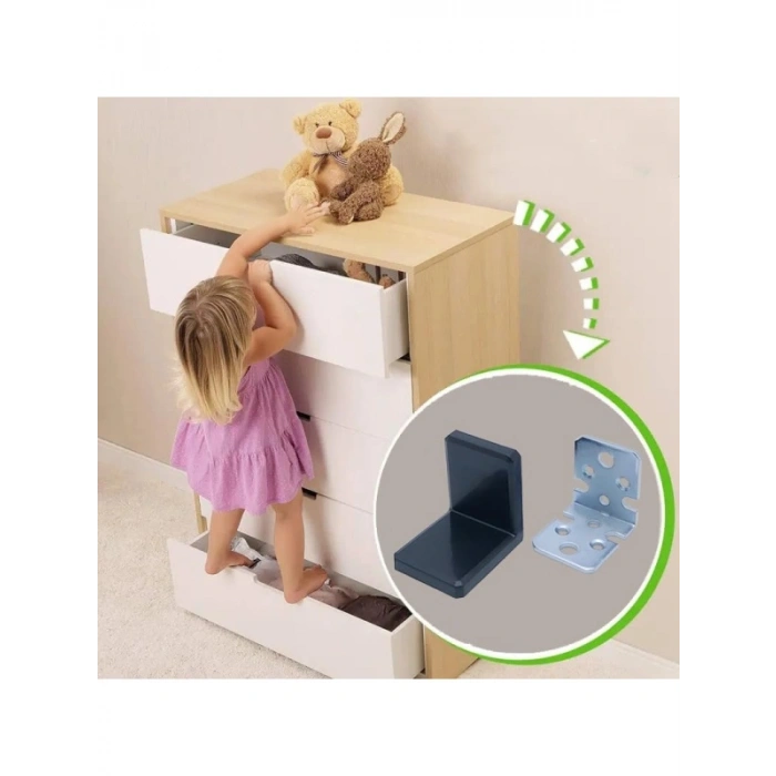 4 Adet Siyah Dekoratif Dolap Askı Elemanı - Deprem Sabitleme Seti