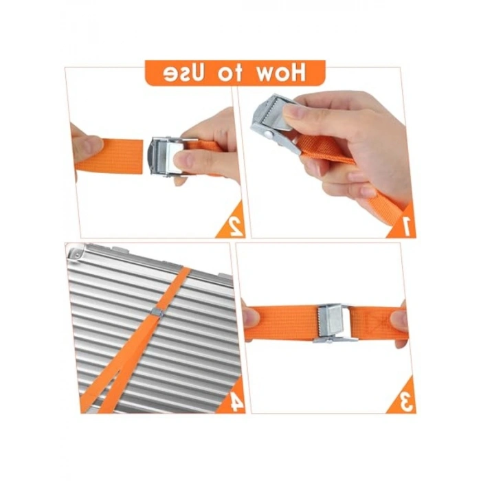 4 Adet Turuncu Polyester Gergi Kayışı, 1 m Uzunluk ve Ayarlanabilir Klips