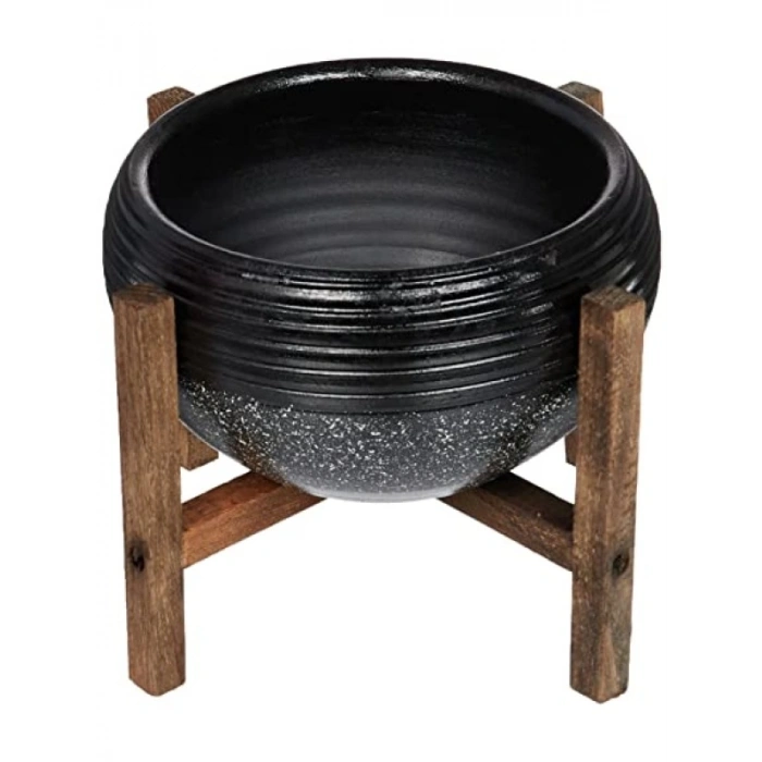 4 Ayaklı Siyah Granit Küp Saksı