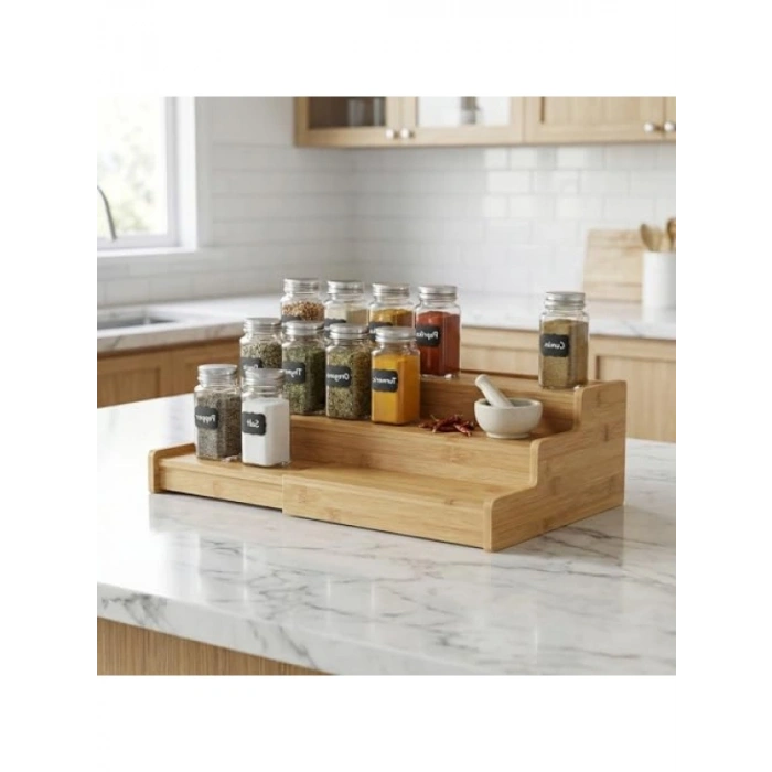 4 Basamaklı Genişletilebilir Bambu Baharatlık Standı