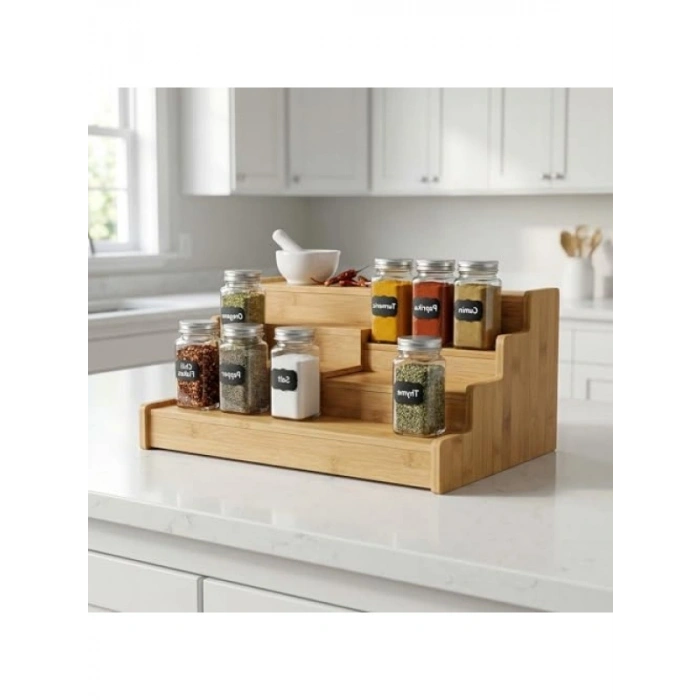 4 Basamaklı Genişletilebilir Bambu Baharatlık Standı