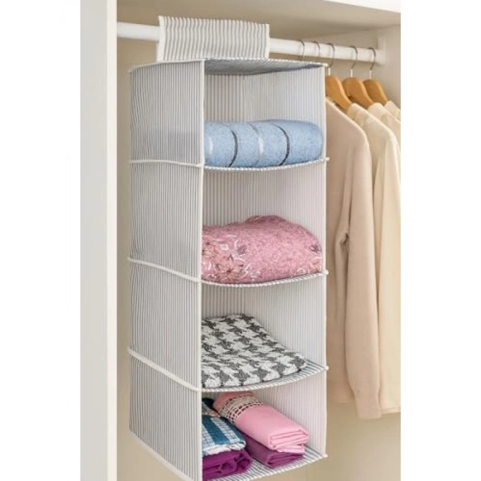 4 Bölmeli Askılı Dolap Düzenleyici - Gri