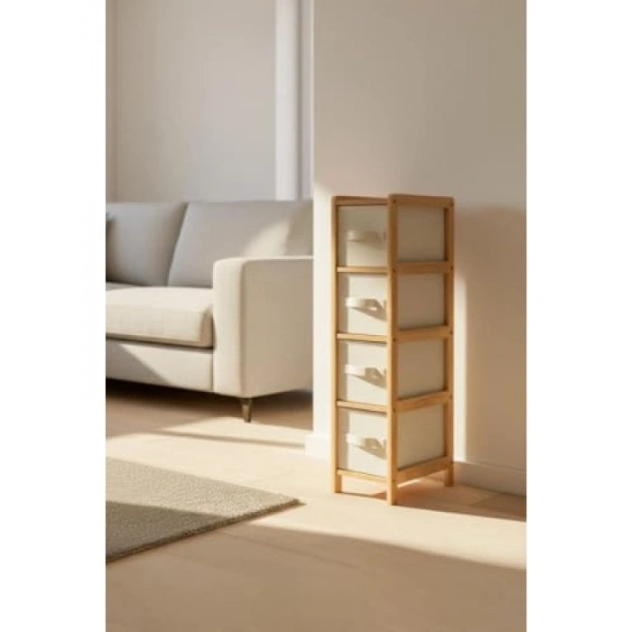 4 Çekmeceli Bambu Dolap Organizer, Çok Amaçlı Düzenleyici