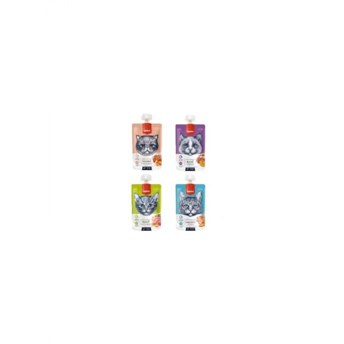 4 Çeşit Kedi Et Ezmesi, 90 Gr X 4 Adet Lezzetli ve Çeşitli Atıştırmalık