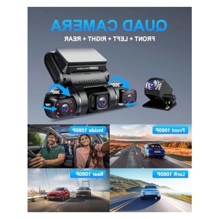 4 Kanallı FHD 1080P Dash Cam, Ön ve Arka Kamera