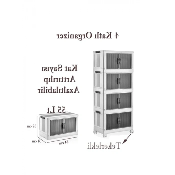4 Katlı Kapaklı Depolama Kutusu - Tekerlekli Beyaz