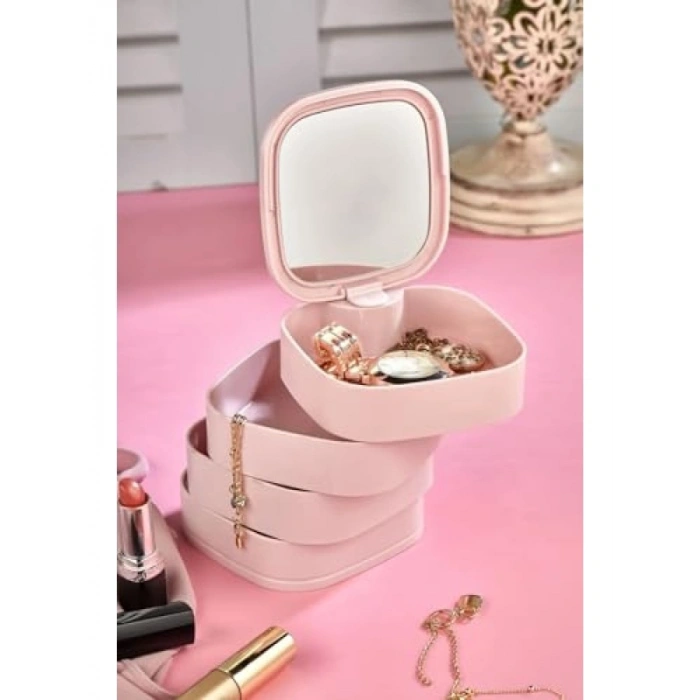 4 Katlı Kare Takı ve Makyaj Organizeri - Aynalı Tasarım