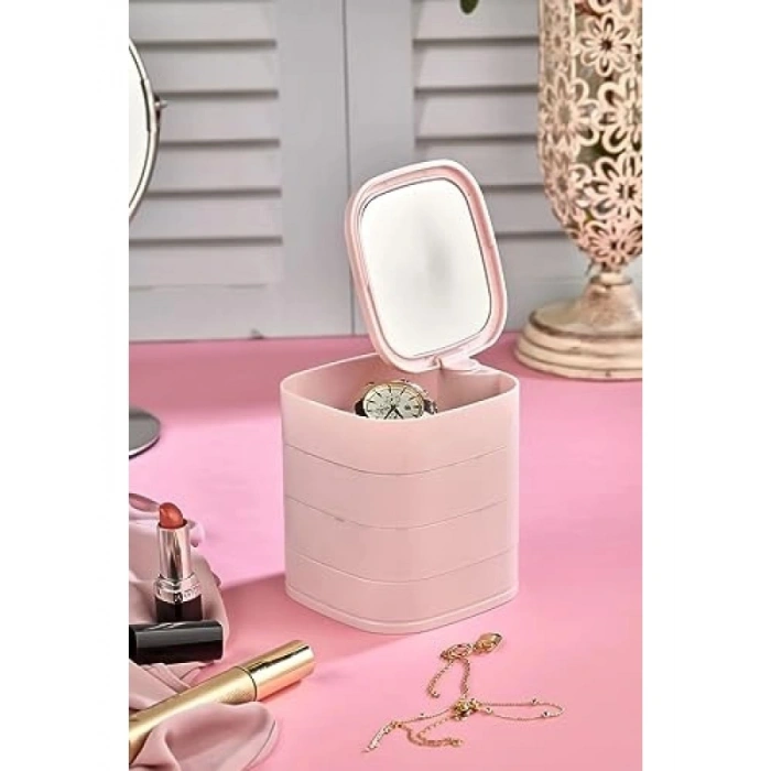 4 Katlı Kare Takı ve Makyaj Organizeri - Aynalı Tasarım