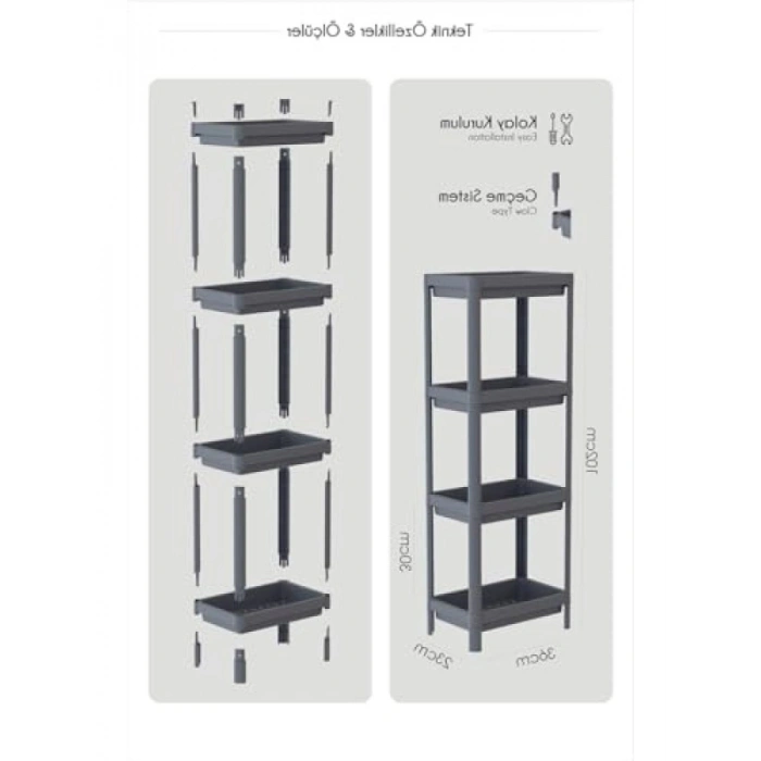 4 Katlı Plastik Düzenleyici Raf - Beyaz