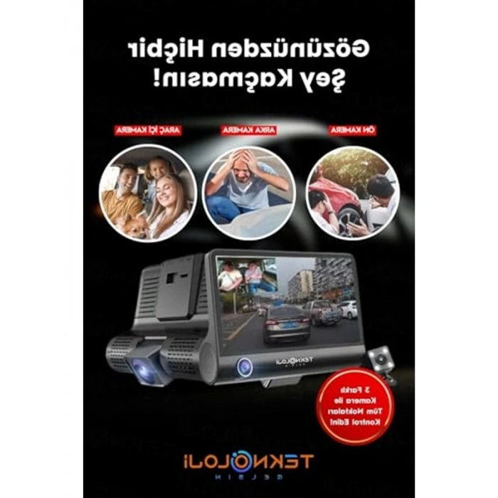 4 LCD Ekranlı Araç İçi Kamera, 3 Kameralı 170° Geniş Açı