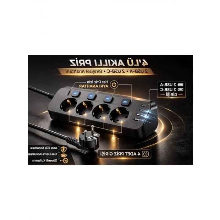 4lü Anahtarlı Priz, Aşırı Yük ve Kısa Devre Koruma Özellikli