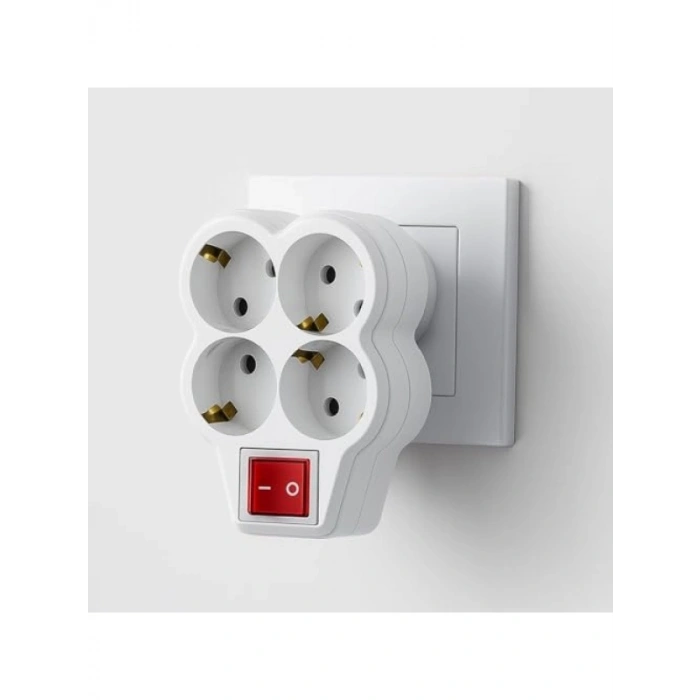 4lü Düğmeli Topraklı Priz Seti