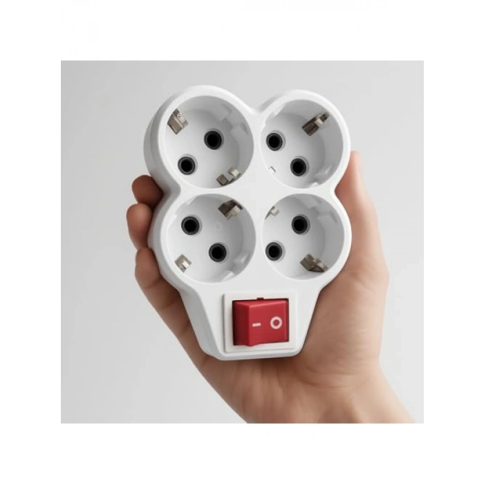 4lü Düğmeli Topraklı Priz Seti