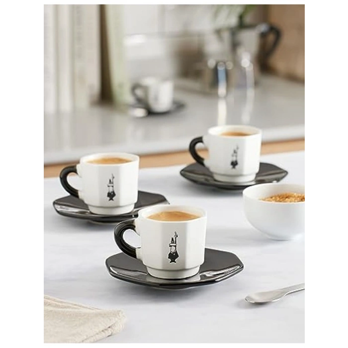 4lü Espresso Fincan Seti, Sekizgen Tasarım, Porselen