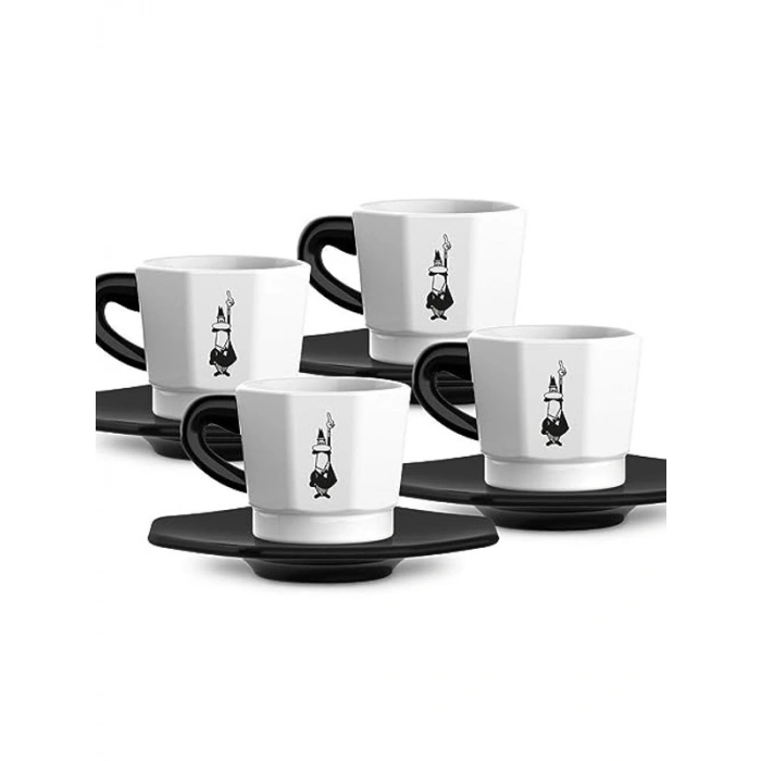 4lü Espresso Fincan Seti, Sekizgen Tasarım, Porselen