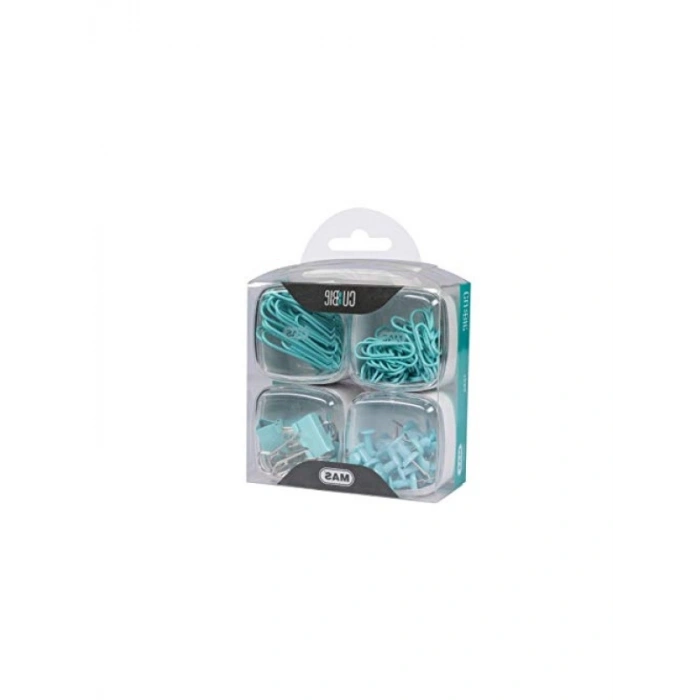 4lü Gökkuşağı Kutu Ataş ve Raptiye Seti, Turkuaz