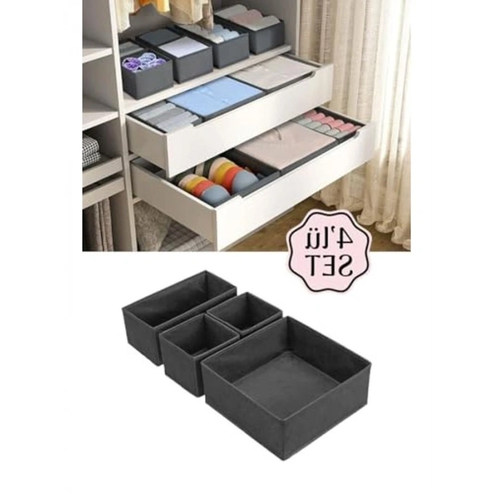4lü Katlanabilir Çekmece Düzenleyici Set, İç Çamaşırı ve Çorap Organizer Kutuları