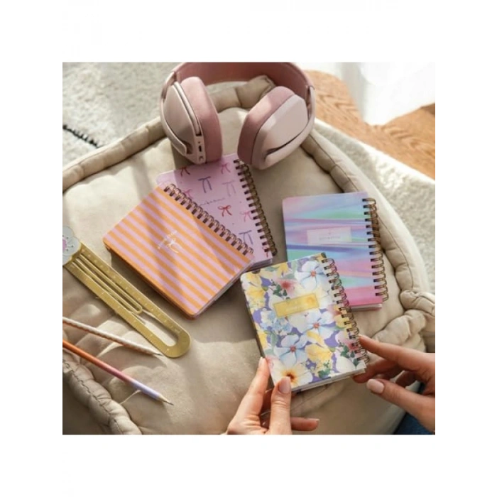 4lü Sert Kapaklı Spiralli Çizgili Cep Not Defteri Seti - 9x14 cm