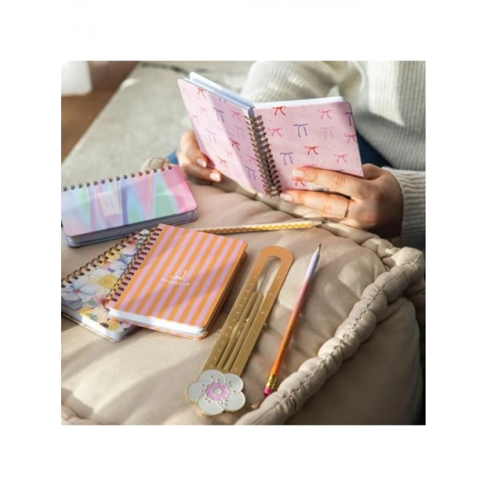 4lü Sert Kapaklı Spiralli Çizgili Cep Not Defteri Seti - 9x14 cm