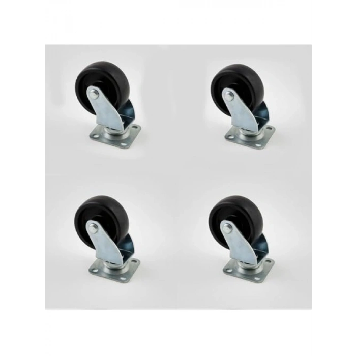 4lü Set 50 mm Tablalı Dönerli Mobilya Tekerleği, Siyah