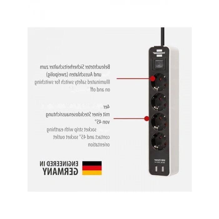 4lü USB Şarj Soketli Çoklu Priz Beyaz/Siyah