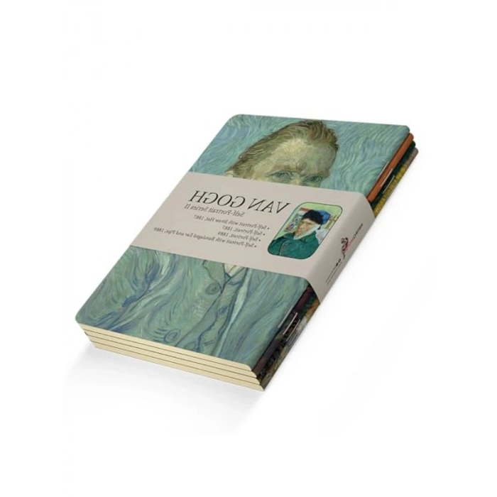 4lü Van Gogh Temalı Çizgisiz Defter Seti, A6 Boyut, Esnek Kapak ve Oval Kenar