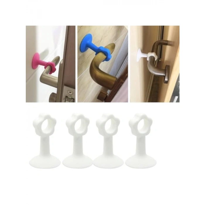 4lü Vantuzlu Kapı Kolu Stoperi, Beyaz Silikon