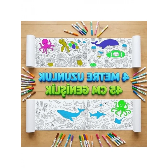 4 Metre Uzunluğunda Okyanus Temalı Boyama Kağıdı, 45 cm Genişlikte