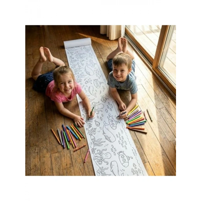 4 Metre Uzunluğunda Okyanus Temalı Boyama Kağıdı, 45 cm Genişlikte