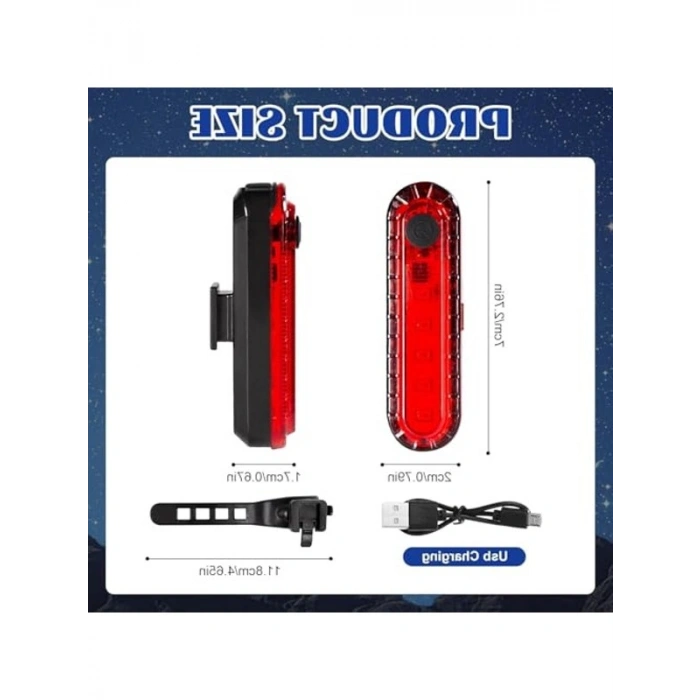 4 Modlu Su Geçirmez USB Şarjlı Arka Led Lambası, Güvenli Aydınlatma