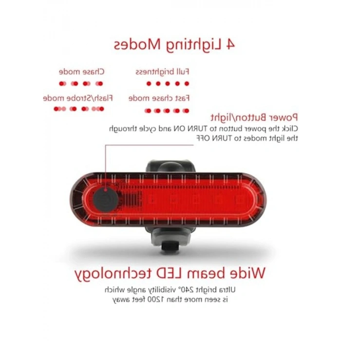 4 Modlu Su Geçirmez USB Şarjlı Arka Led Lambası, Güvenli Aydınlatma
