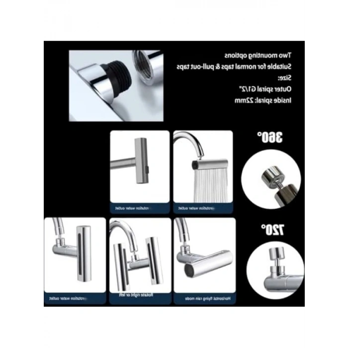 4 Modlu Su Tasarruflu Musluk Başlığı, Krom, Uzun Ömürlü