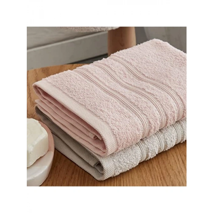 4 Parça Aile Banyo Seti - Bornoz ve Baş Havlusu Seti, Pudra Gri