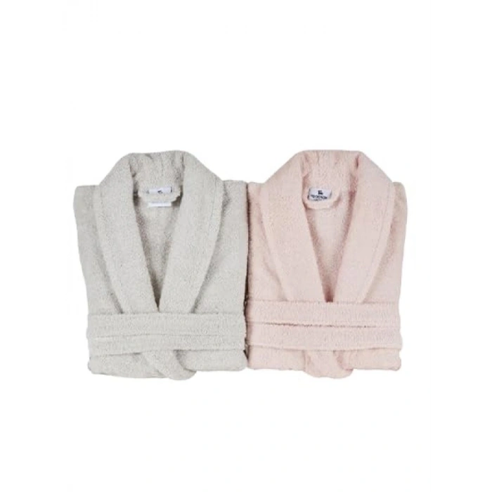 4 Parça Aile Banyo Seti - Bornoz ve Baş Havlusu Seti, Pudra Gri