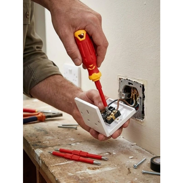 4 Parça İzoleli Elektrikçi Tornavida Seti Mıknatıslı Yıldız Düz Tornavida Set Tak Çıkar