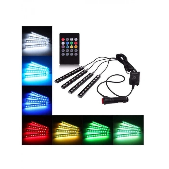 4 Parça RGB Şerit LED Işık Seti, Araç İçi Ambiyans Aydınlatma