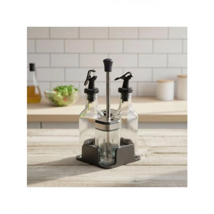 4 Parçalı Mutfak Baharat ve Yağ Seti - Taşınabilir Stant ile