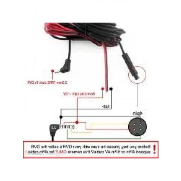4 Pin 2.5 mm Araç Geri Görüş Kamerası Kablosu - 5 Metre