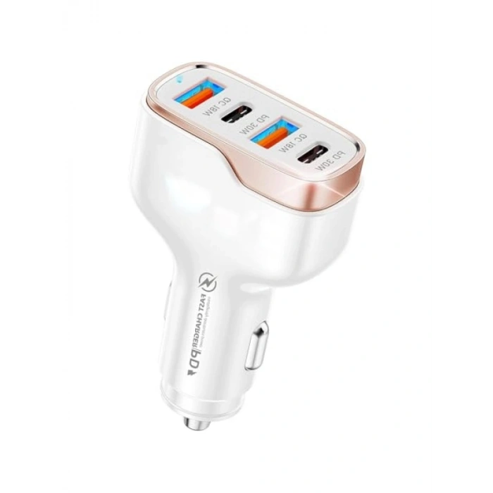 4 Portlu Type-C USB Araç Hızlı Şarj Adaptörü - 96W Güç Kapasitesi