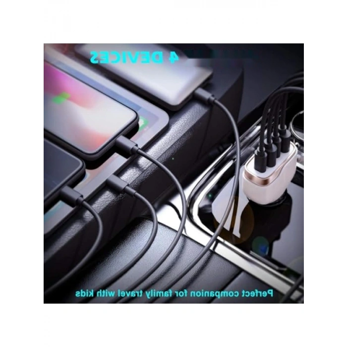 4 Portlu Type-C USB Araç Hızlı Şarj Adaptörü - 96W Güç Kapasitesi
