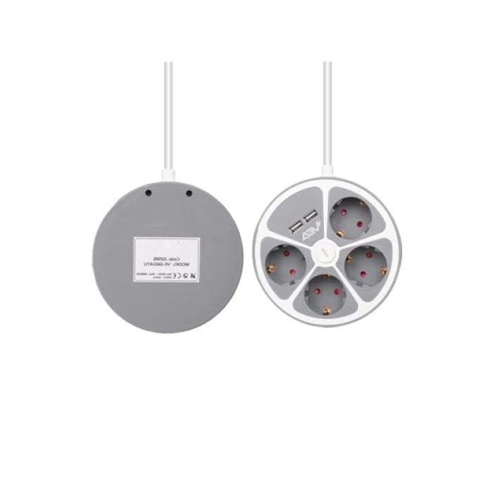 4 Prizli Anahtarlı Grup Priz - 2 USB, 1.5 Metre