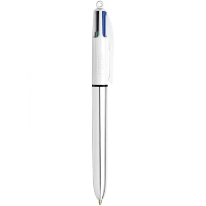 4 Renkli Tükenmez Kalem Seti - Gümüş Gövde, 12li